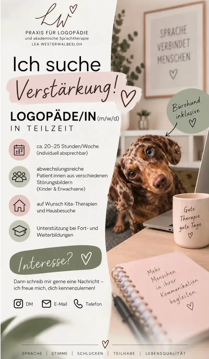Flyer zur Stellenanzeige der Praxis: Logopäde/in (m/w/d) in Teilzeit gesucht